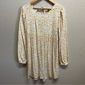 🆕 🛍️3/$15🛍️ Long Sleeve Ditsy Floral Babydoll Mini Dress size XS Yellow